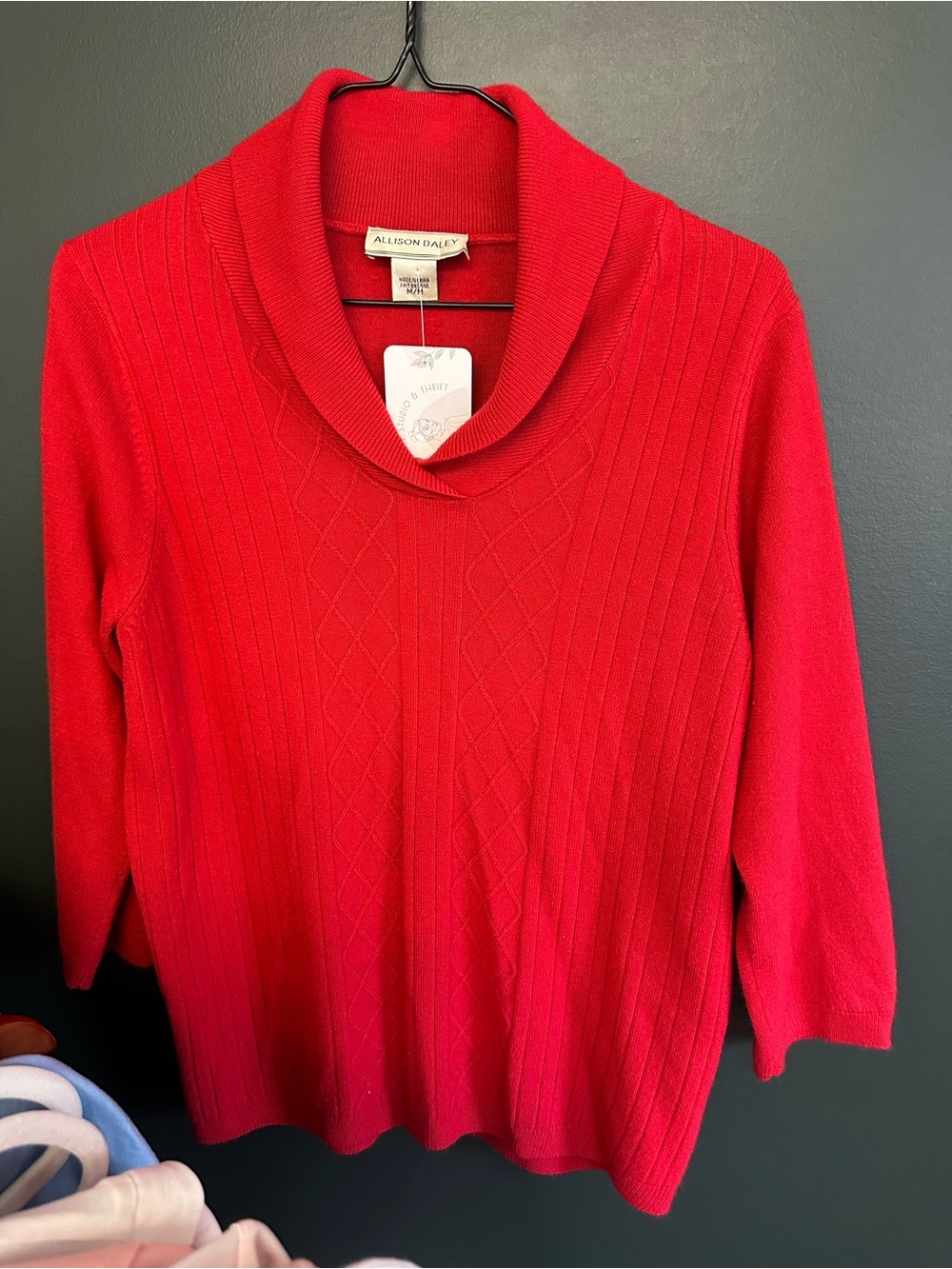 American Vintage Red Cowl-Neck Ribbed Sweater